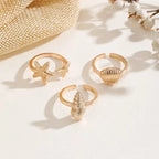 5PCS Fashionable, Simple, High Quality Gold Shell Conch Irregular Geometry Men's and Women's Ring Set