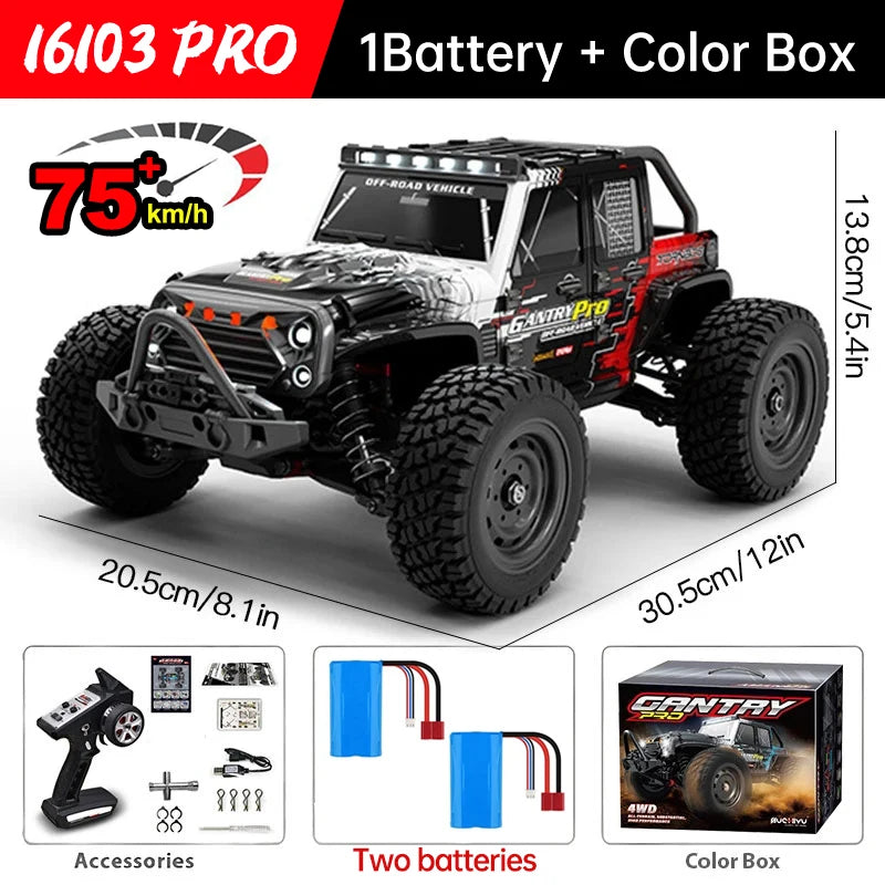 16102 Brushless Professional RC Remote Control Car Four-wheel Drive High Horsepower With LED Off-road Adult Four-wheel Drive 70KM/H High-Speed Drift Racing Boy Toy