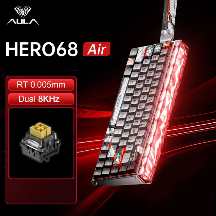 AULA HERO68 Air Magnetic Switch Wireless Gaming Mechanical Keyboard 3-Mode Hot-Swap RGB 8KHz Polling Rate 0.005mm RT Low Latency