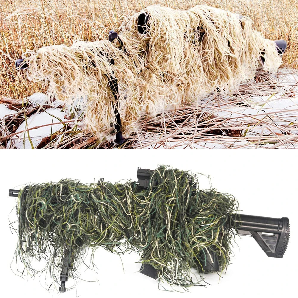 Jungle/Desert/Snow Ghillie Rifle Cover Wrap Synthetic w/Elastic Strap Camouflage Airsoft Hunting Blind Ropes 1.4M CS Gun Wraps