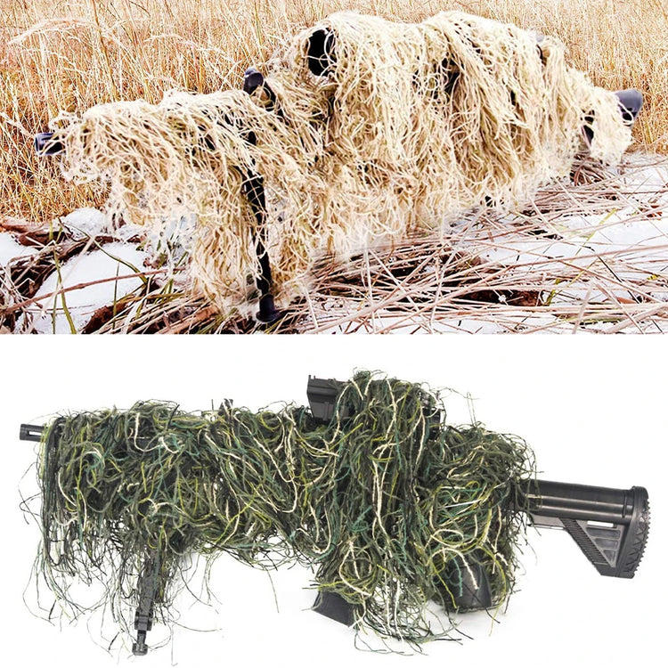 Jungle/Desert/Snow Ghillie Rifle Cover Wrap Synthetic w/Elastic Strap Camouflage Airsoft Hunting Blind Ropes 1.4M CS Gun Wraps