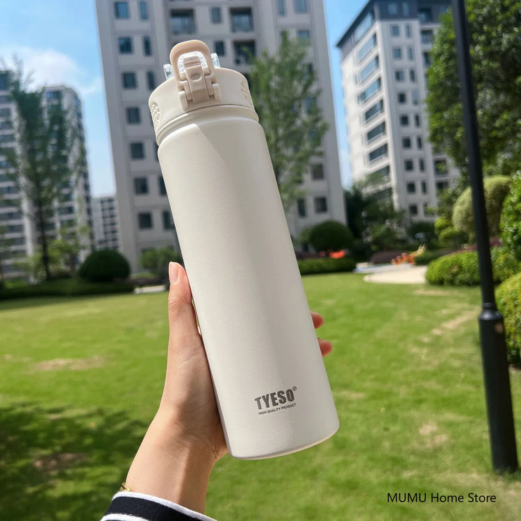 TYESO 600/750ML Thermos Bottle With Straw Stainless Steel Car Thermal Cup Sports Water Bottles Keeps Cold and Heat Thermal Mug