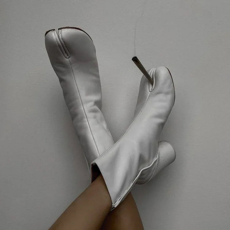 Luxury Brand Designer Tabi Split toe Ankle Boots Women Genuine Leather Chunky Round Heel Short Boots 2024 Autumn Winter Shoes