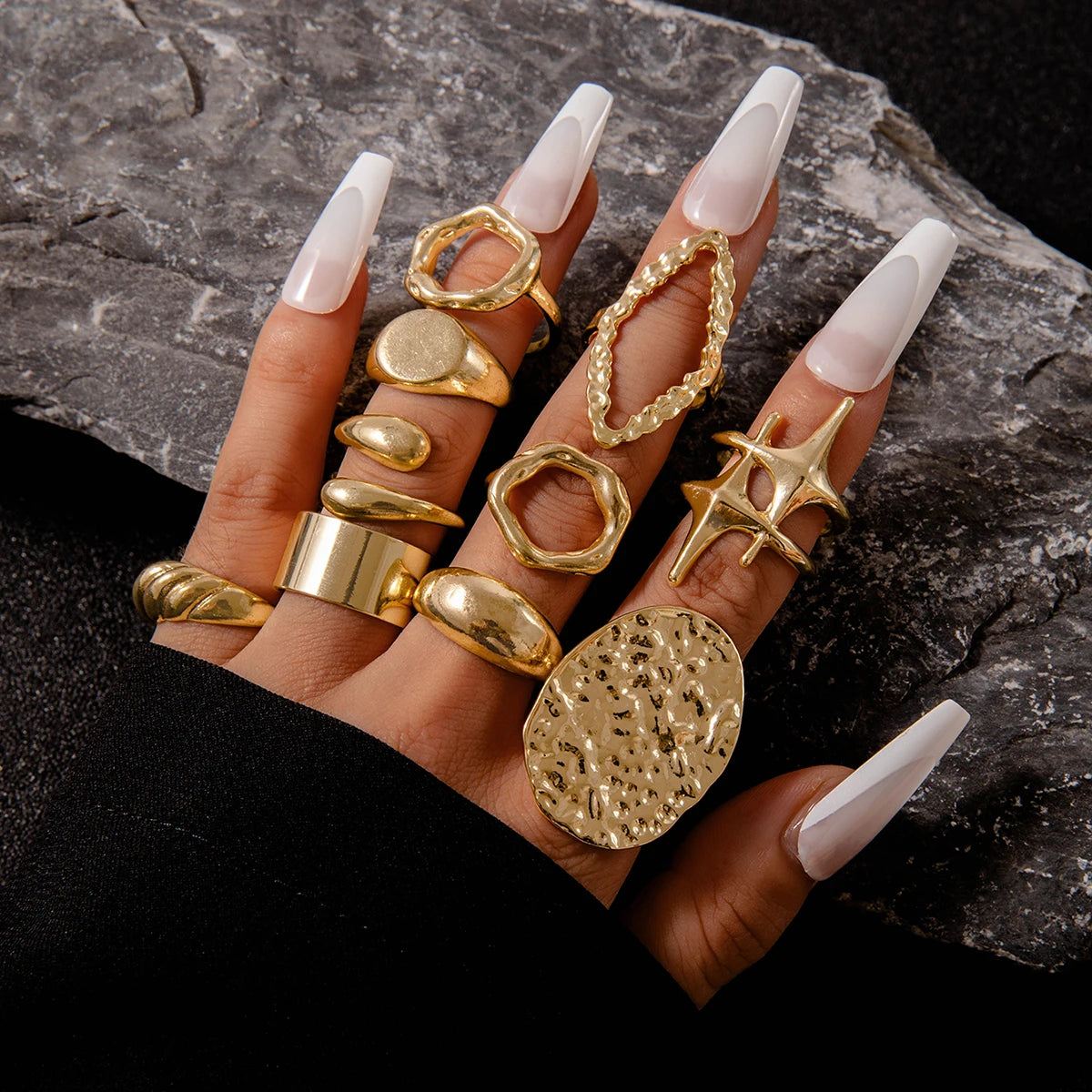 Docona Fashion Elegant Stacking Gold Colour Rings Geometric Design Ring Set Accessories Daily Festival Party Gifts 27910
