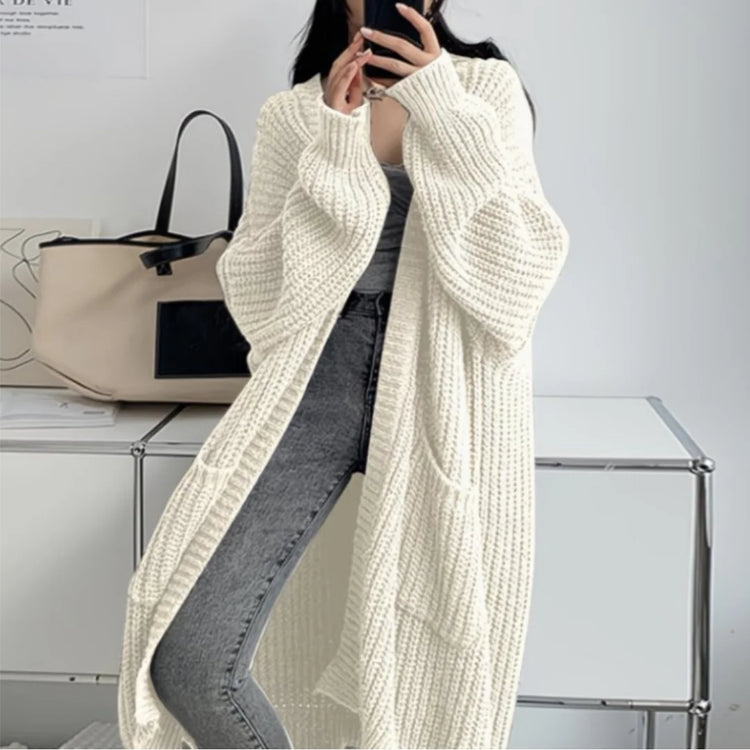 Women Knitted Cardigan Autumn Loose V-neck Long Sleeve Casual Midi Outerwear Simple Sweater Coat Basic Soft Y2K Jacket All-match