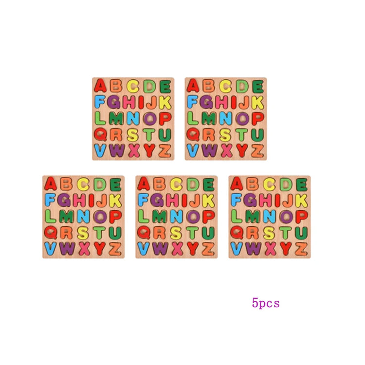 3D Colorful Alphabet Number Puzzle Montessori Wooden Puzzles Matching Games Early Education Toys Mathematics Shape Cognition
