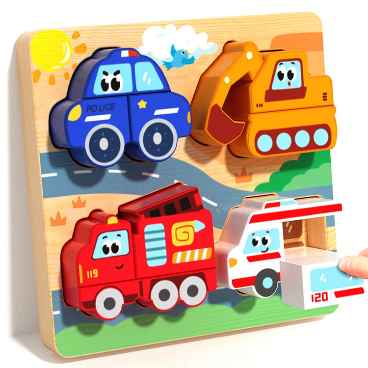 Montessori Wooden 3D Puzzle for Toddlers Animal & Vehicle Shape Matching Blocks Educational Sensory Learning Toy Kids 1-3 Years