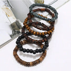 6PCS  Wodeen Braided Wrap Leather Bracelet for Men Vintage Life Wood Beads Fashion Male Armband