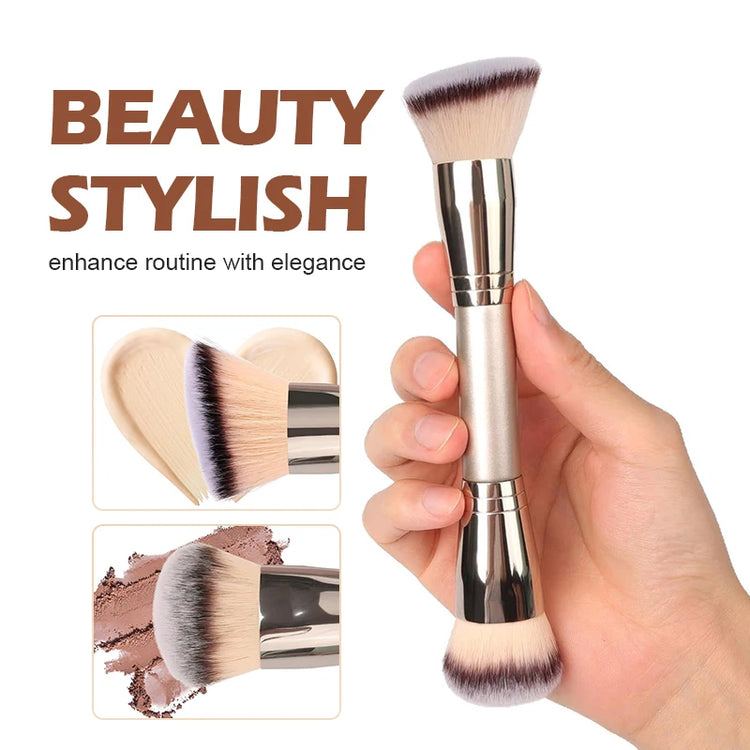 Dual Ended Foundation Brush for Liquid Powder Blush Concealer Contour, Professional Makeup Tool with Travel Pouch for Women Girl