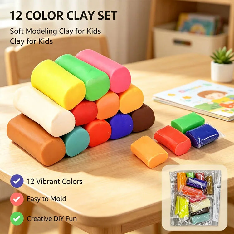 12colors Playdough Set Kids Creative DIY Colorful Clay Toy Wheat Flour Safe Non-Toxic Toddler Dough Classroom Clay Craft Toy Kit