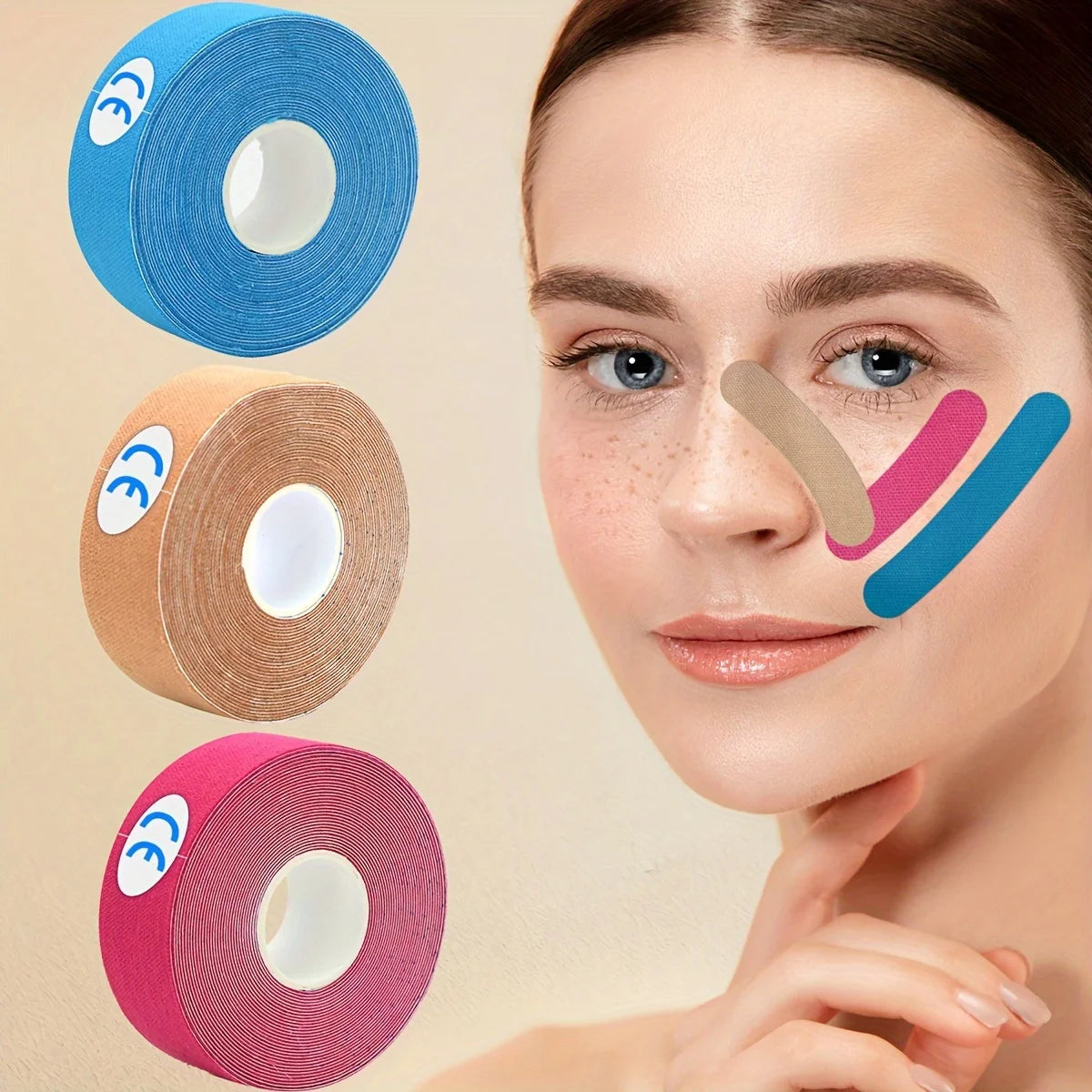 Elastic Face Lift Tape-Instantly Lifts Sagging Jowls,Neck Skin,and Double Chin for a Defined V Jawline-Reusable-0.98*196.85 inch