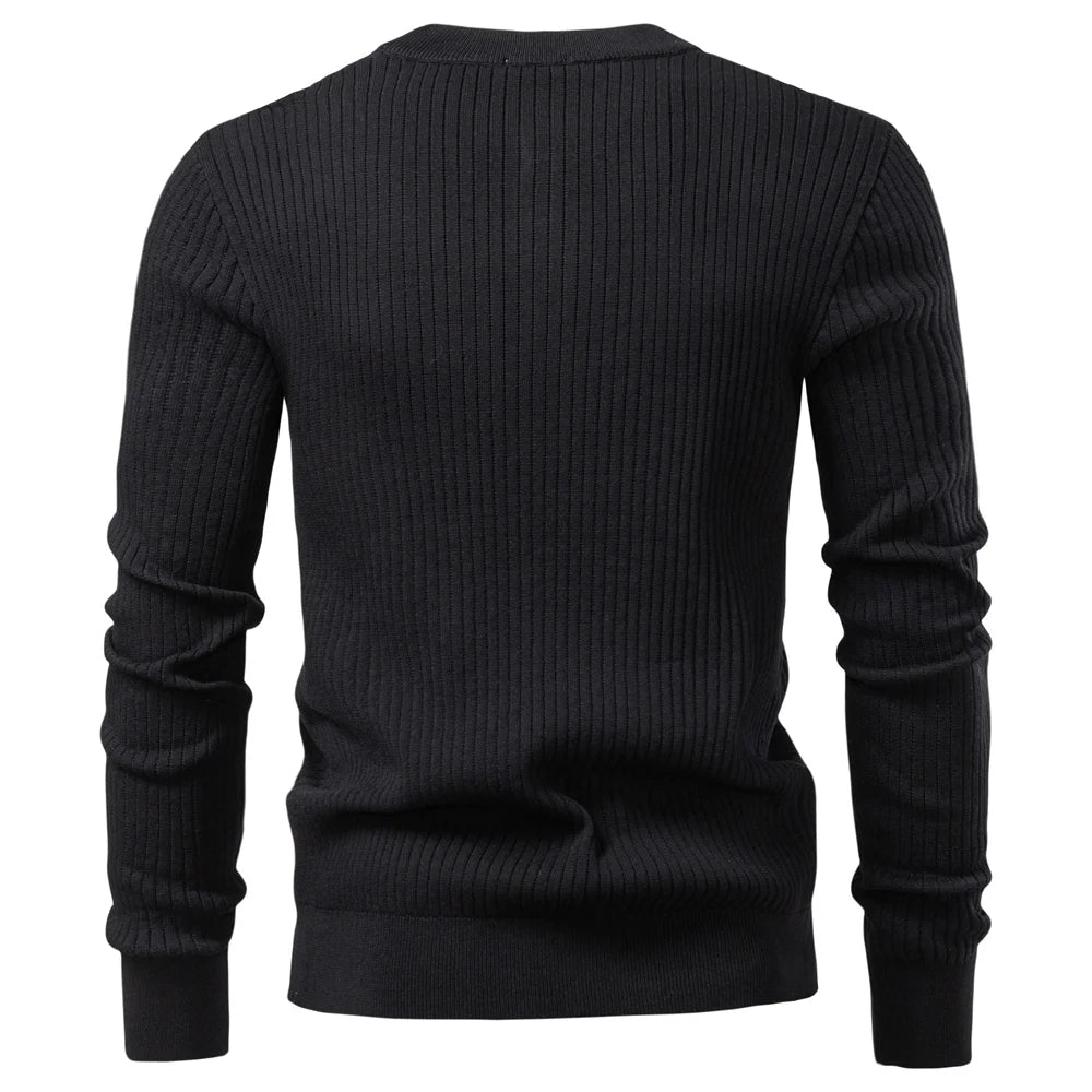 AIOPESON Button Placket Polo Shirt Men Ribbed Stripe Long Sleeve Contemporary Fit Minimalist Autumn Winter Premium Business Top