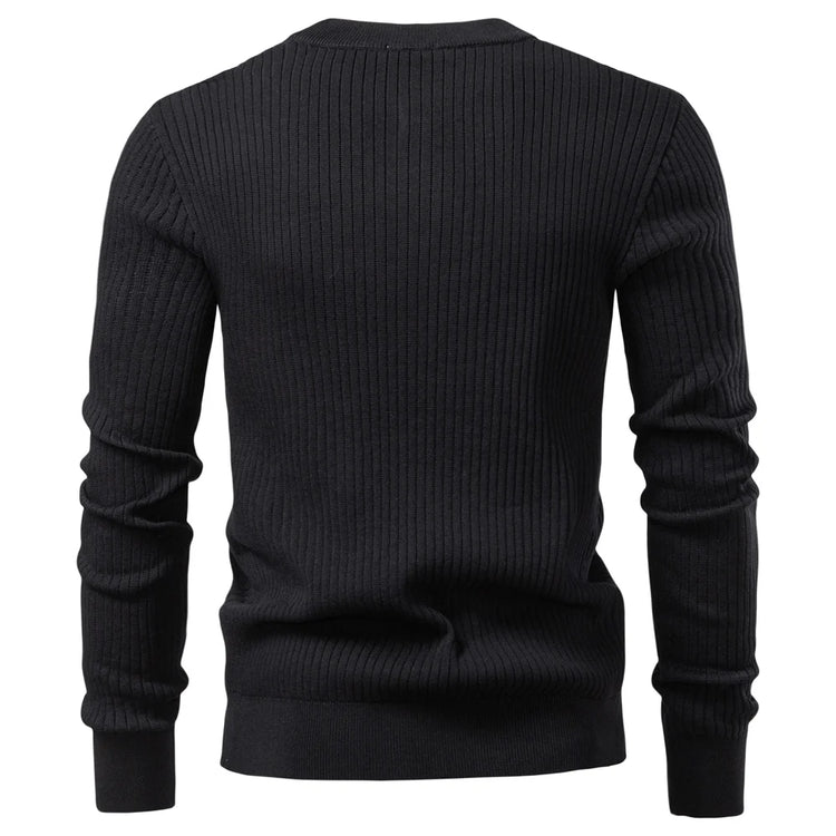 AIOPESON Button Placket Polo Shirt Men Ribbed Stripe Long Sleeve Contemporary Fit Minimalist Autumn Winter Premium Business Top