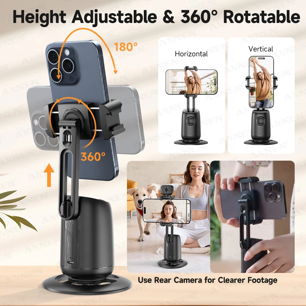 AI Auto-Tracking Phone Gimbal 360° Rotating Face Tracking Stabilizer Portable Desktop Holder for Live Streaming & Photo Shooting