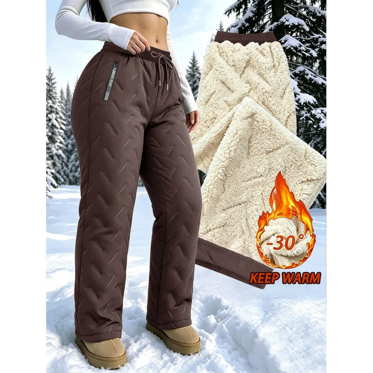 Women's Winter Fleece Pants With Drawstring Elastic Waistband Winter Warm Zipper Pocket Women's Outdoor Jogging Pants
