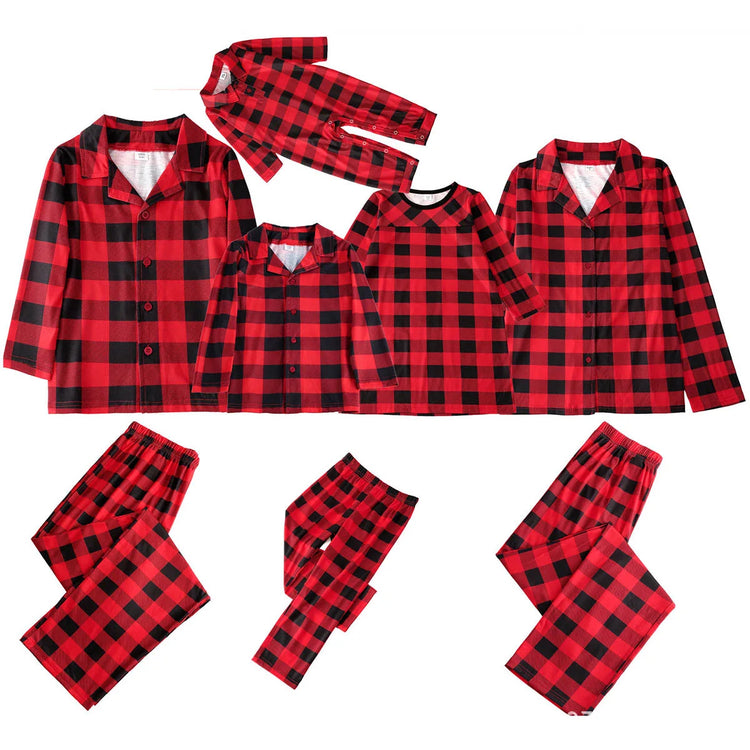 2026 New Year Couple Family Christmas Pajamas Red Plaid Costume for Adult Mother Kids Clothes Matching Outfits Sleepwear Set