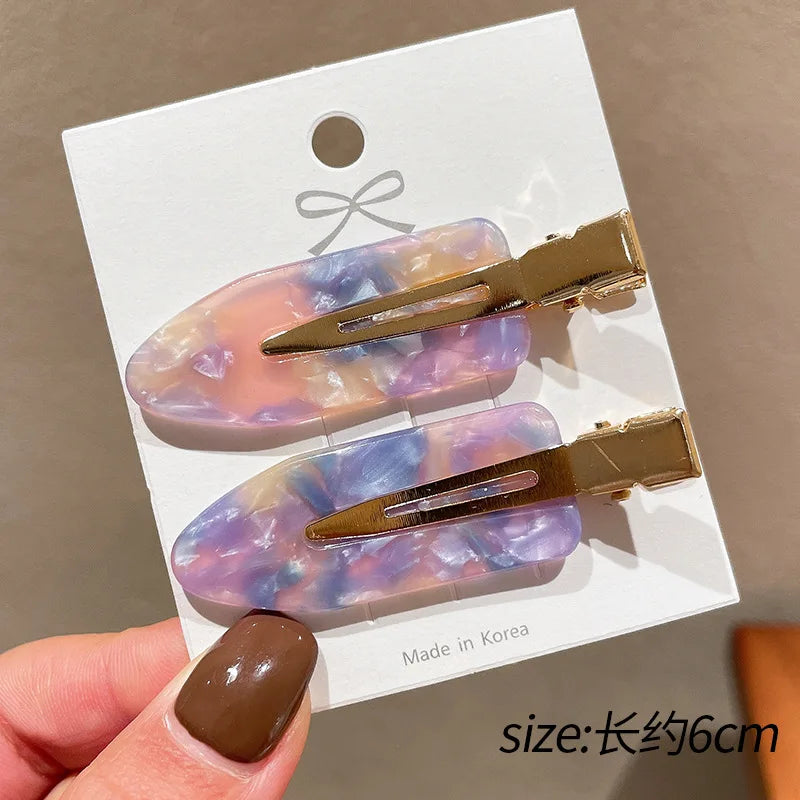 2pcs Simple Sakura Pink Seamless Hair Clip Women Acetate Sheet No Bend Bangs Clip Duckbill Clip Hairpins Hair Styling Tool
