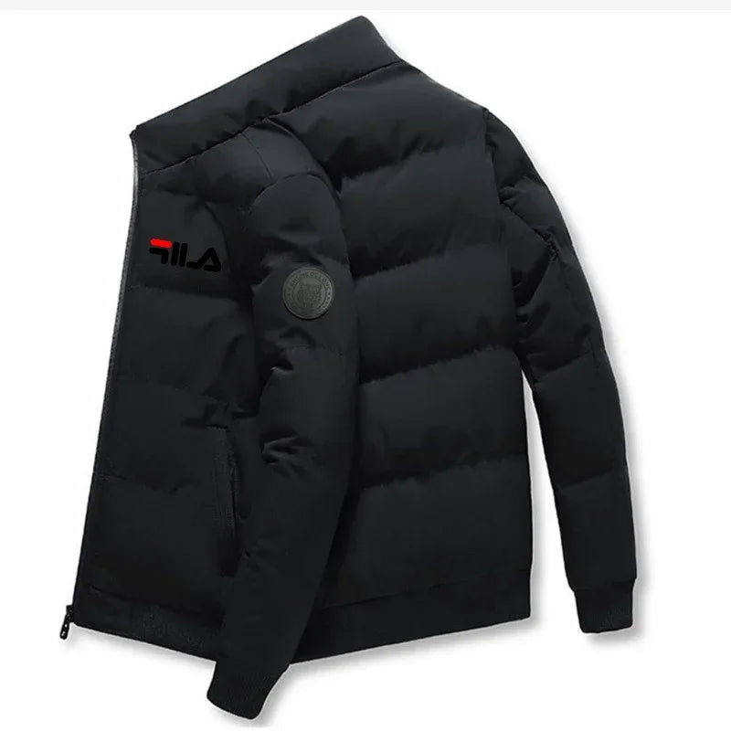 Short Thick Warm Jacket Men Fall Winter Printed Zip Windproof Outdoor Casual Outerwear M-5XL