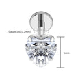 Right Grand ASTM F136 Titanium 16G Heart CZ Threaded Labret 3mm/4mm/5mm CZ Cartilage Tragus Helix Nose Stud Piercing Jewelry
