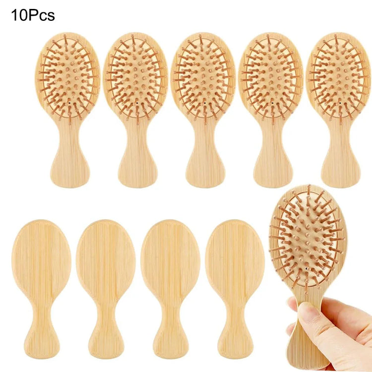 16/10Pcs Mini Bamboo Hair Brushes Scalp Massage Detangling, Travel Small Round Hair Brush Round-tipped Wooden Paddle Comb
