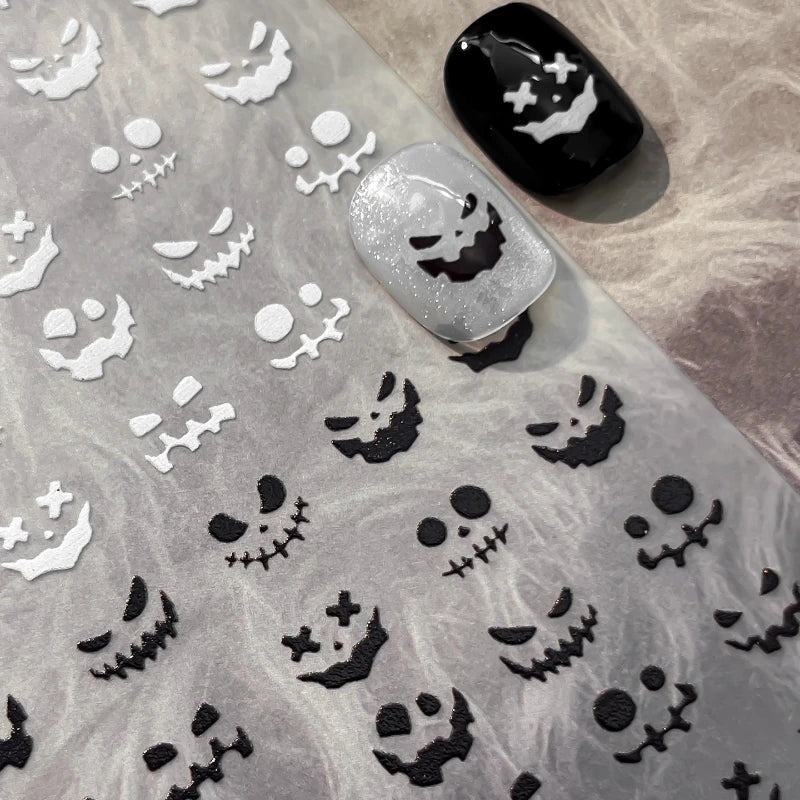 Wicked Pumpkin Expression Horror Face Dark Halloween Metallic Flat Cute Spooky Adhesive Nail Charms Art Sticker Manicure Decals