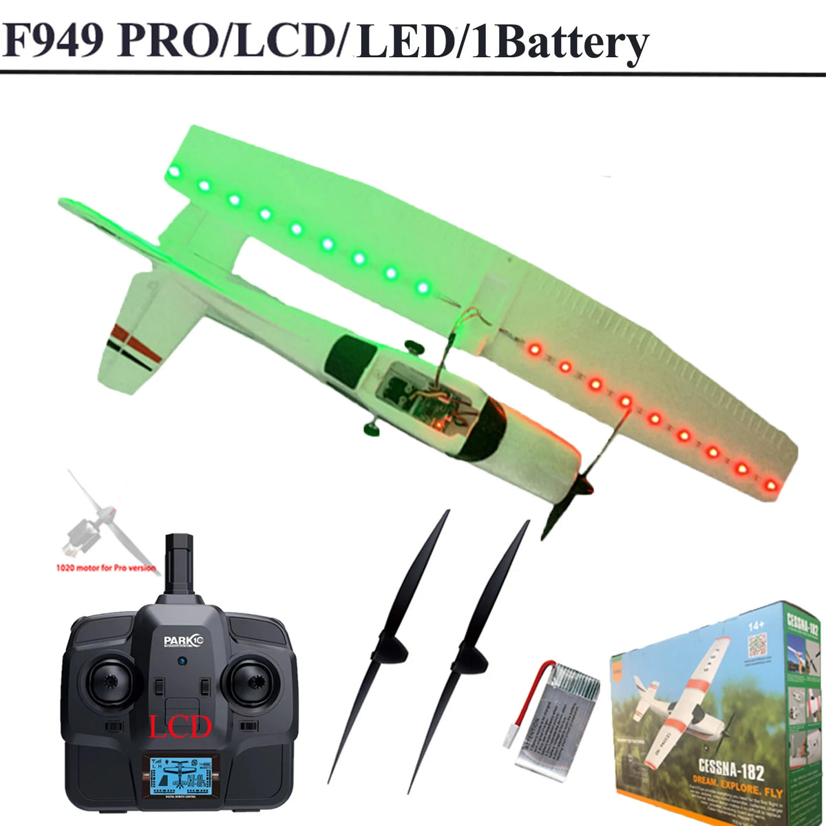 【C0】WLtoys 2.4G F949 LCD Version RC Airplane Cessna 182 3D6G 3Ch Fixed Wing Plane Outdoor Drone RTF With Gyroscope And Night
