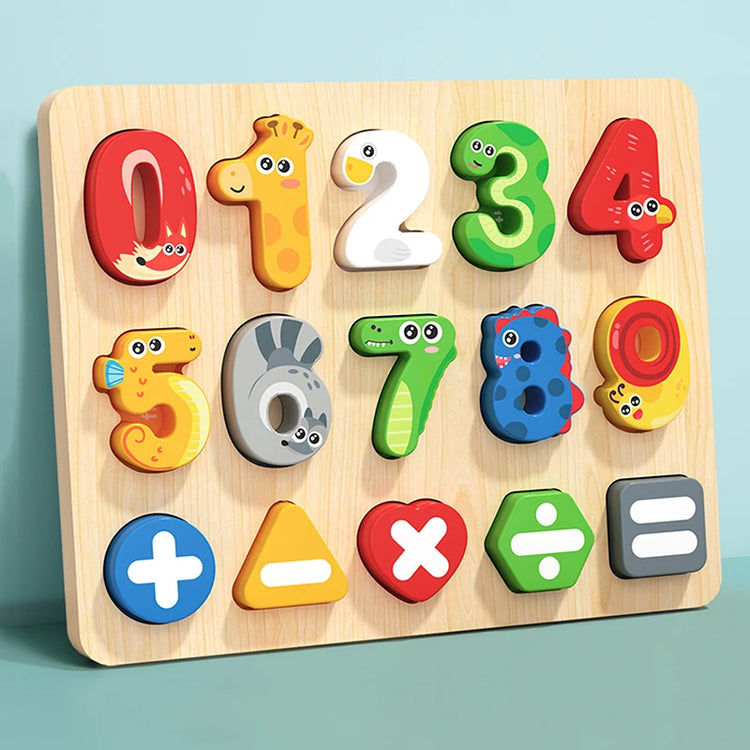 3D Colorful Alphabet Number Puzzle Montessori Wooden Puzzles Matching Games Early Education Toys Mathematics Shape Cognition