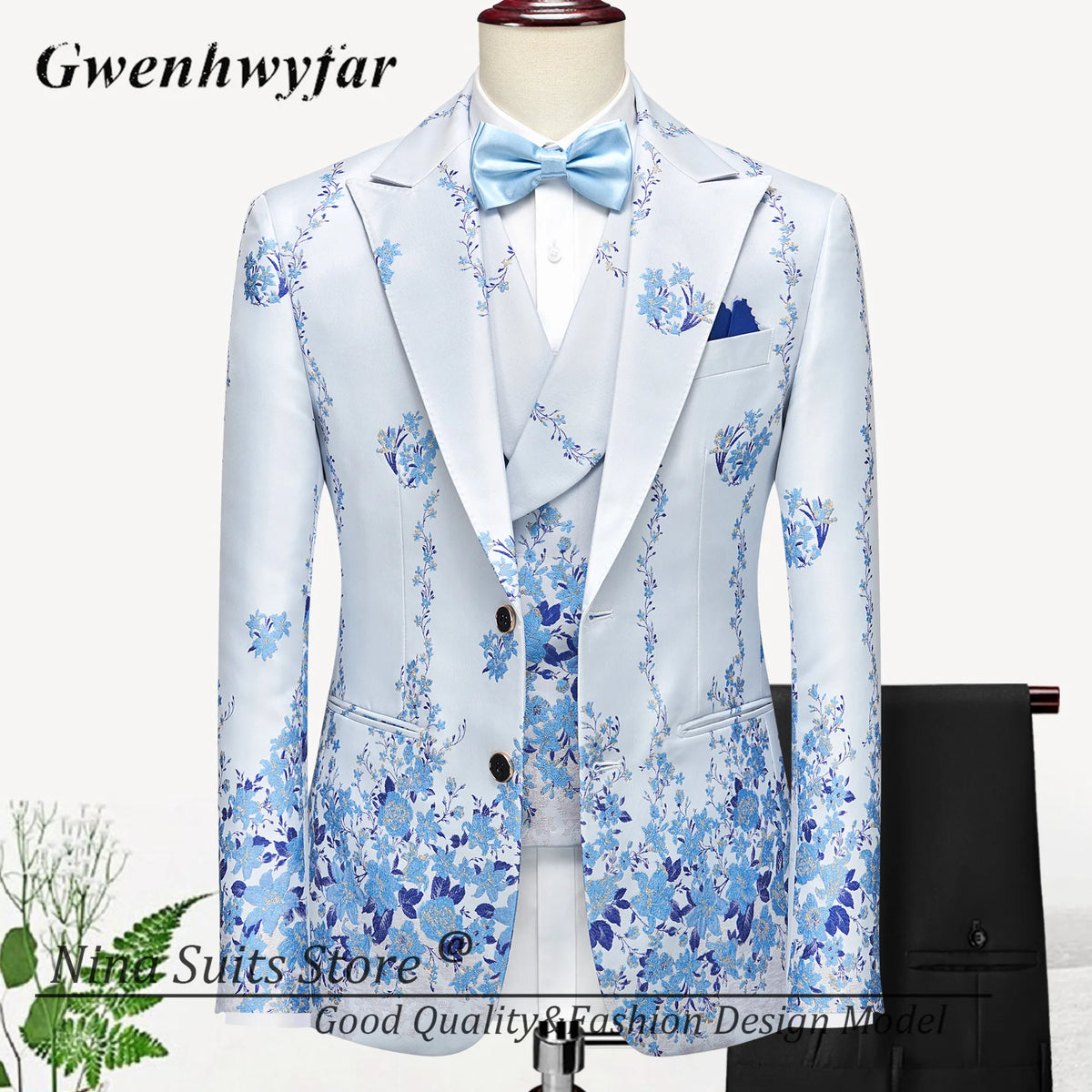 G&N 2026 New Series Men Suits Blazer Beautiful Lilac Purple Floral Pattern Tuxedos 3 Pieces Formal Party Costume Homme Slim Fit