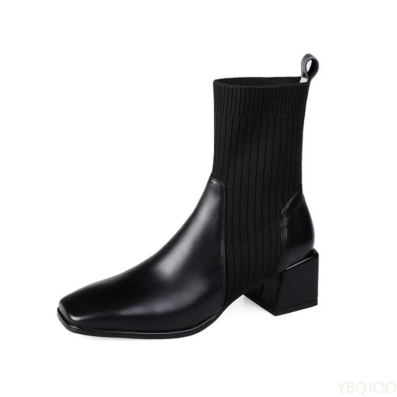 Autumn winter new elegant simple thick heel square toe short boots fashionable versatile shoes casual comfortable women's shoes