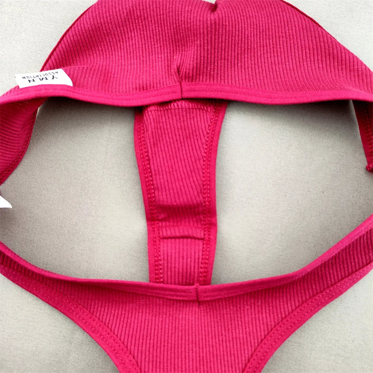 3pcs/pack Ribbed Cotton Thong Underwear Women V-Waist Solid Color Low Rise V-String Female Soft Intimates Lingerie