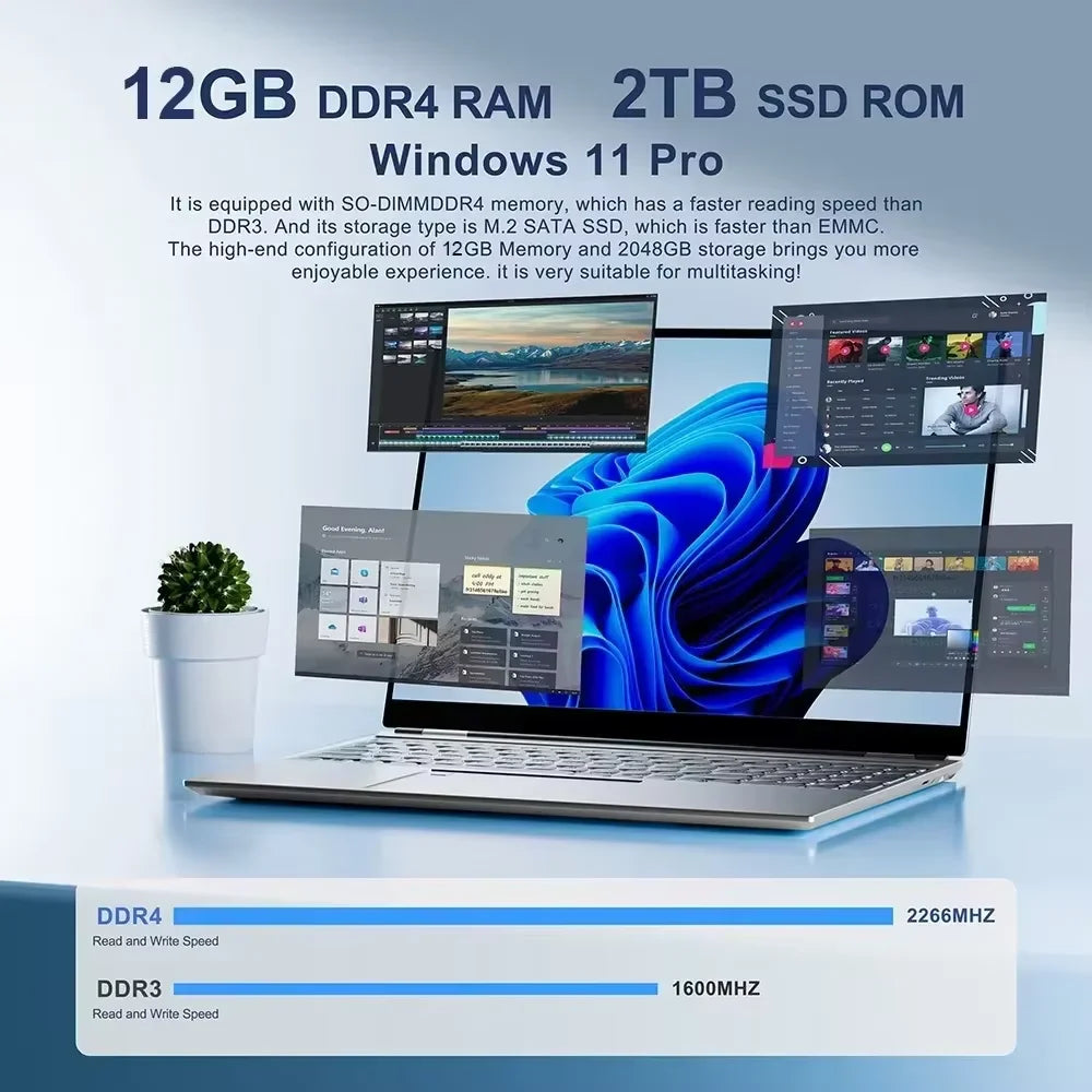 2025 Office Laptop Windows 11 Intel Atom X7 A3950 Notebook PC Gamer 12GB RAM 512GB 1TB SSD 1920*1080 Office Computer