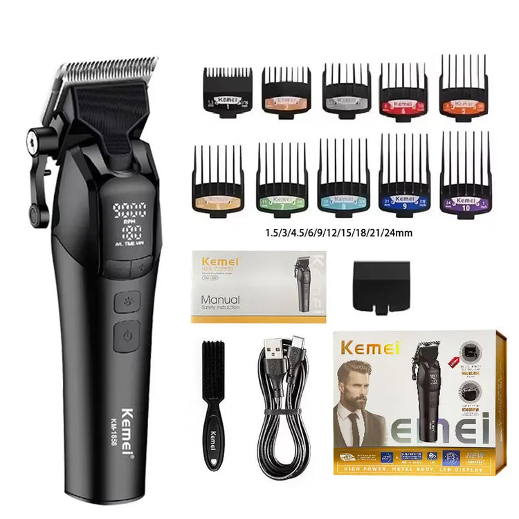 Kemei KM-1858 10W Barber Professional Electric Hair Clipper DLC Blade Trimmer Cordless USB Charging Rechargeable Hair Clippers
