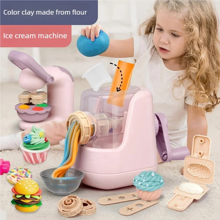 Toddler DIY Clay Craft Set, Noodle Ice Cream Maker Machine with 28 Pcs Molds, Non-Toxic Ultra-Light Clay Playset for Kids Birthd