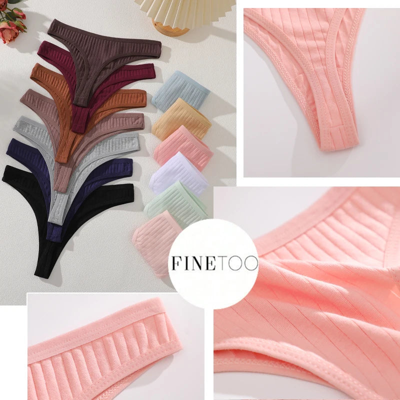 6Pcs/Set Seamless Cotton Thongs Panties For Women Sexy Low Rise Solid Color G-String Underwear Female Ribbed Breathable Lingerie