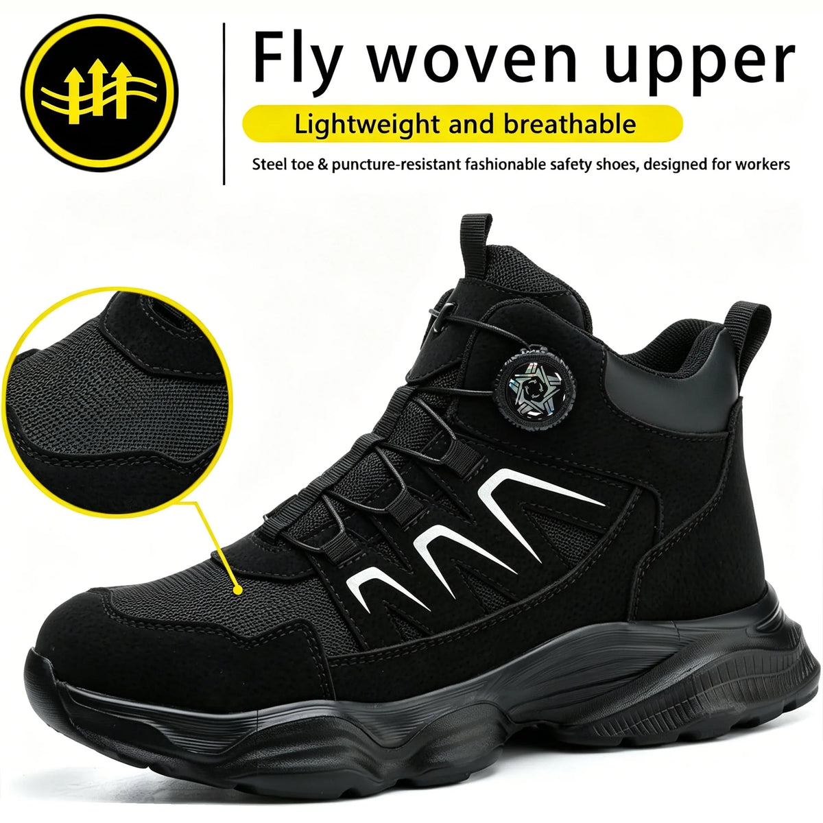 Rotating Button Safety Boots Shoes Man Steel Toe Safety Work Shoes Lightweight Non Slip Work Boots Men Sneaker