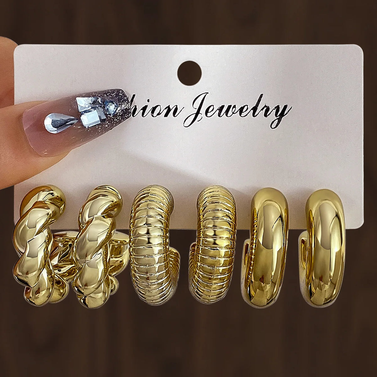 LATS 6pcs/set Chunky Gold Plated Vintage Minimalist Smooth Circle Hoop Earring Set for Women Bohemia Fashion Jewelry Gifts