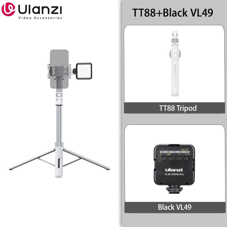 Ulanzi TT88 1.44M Overhead Selfie Stick Phone Tripod with Magnetic Clamp Wireless Remote Extension Tripod for LiveStreaming Vlog
