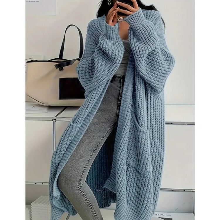 Women Oversized Maxi Cardigan Knitted Sweater Coat With Pockets Autumn Winter Casual Loose Long Sleeve Sweater Outwear Ladies