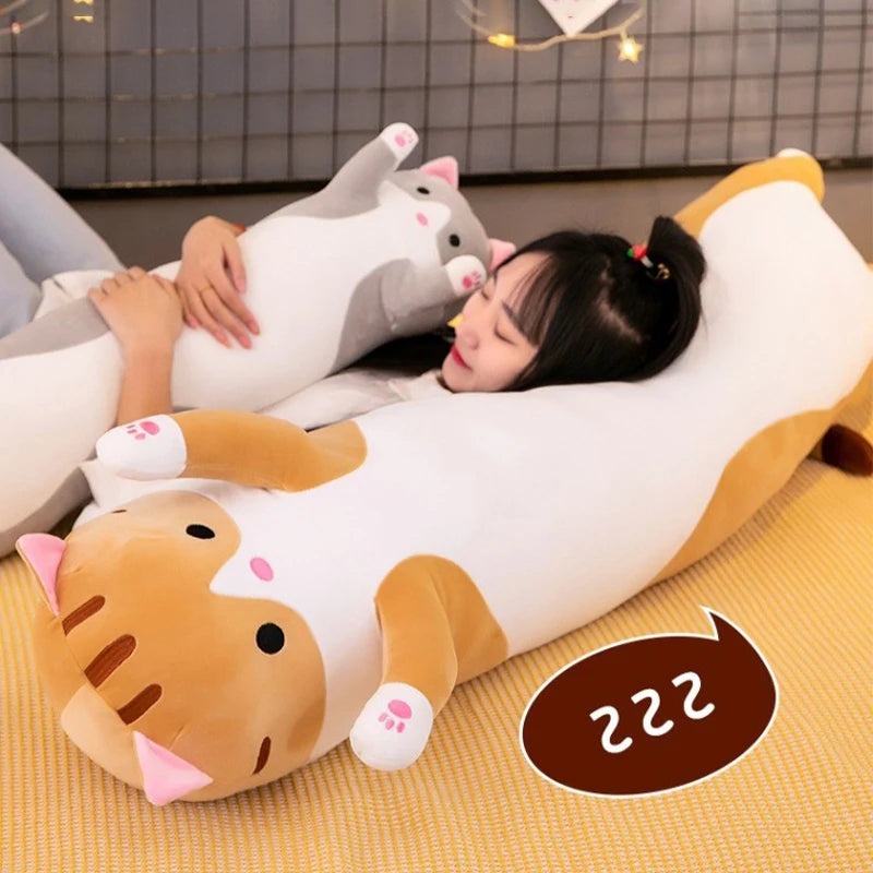 Cute Cat Plush Toy Long Pink Brown Grey Sleeping Cats Leg Pillow Squishy Little Animal Doll Appeasing Plushie Gift