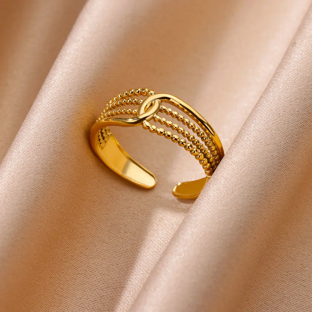 Stainless Steel Chunky Wide Rings For Women Vintage Gold Color Geometric Open Finger Ring Fashion Minimalist Jewelry Gift Femme