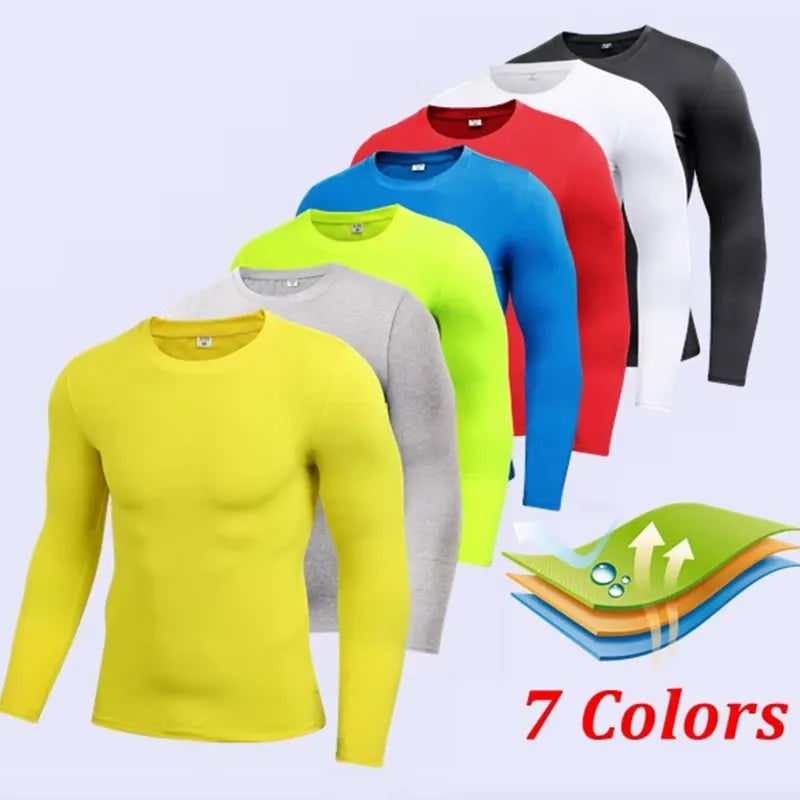 1pcs Men's Long-sleeved Thermal Underwear Male Thin Tight Fitting Fast Dry Elastic Fitness Tops Man Autumn Winter Sprots Wear