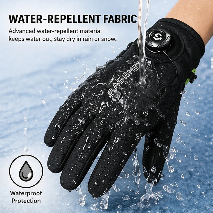 OFFBONDAGE Winter Cycling Gloves Thermal Warm Fleece Lined Waterproof Anti-Slip Motorcycle Gloves Adjustable Rotary Buckle MTB