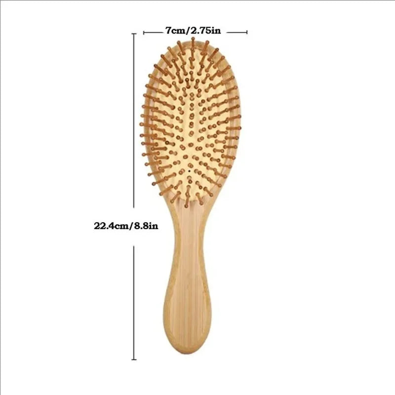 Natural Bamboo Air Cushion Hair Brush, Anti-Static Scalp Massage Detangle Comb
