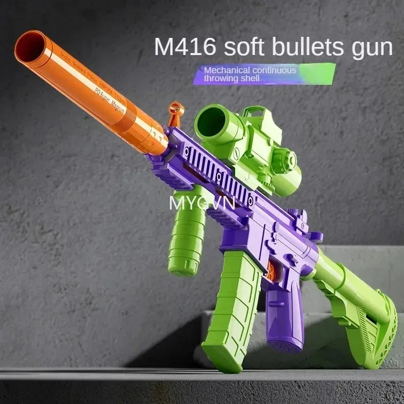 Shell throwing M416 Toy Gun, Continuous-fire Shell-ejectable Soft Bullet Gun