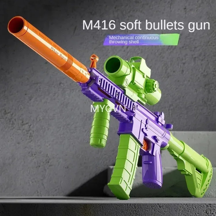 Shell throwing M416 Toy Gun, Continuous-fire Shell-ejectable Soft Bullet Gun