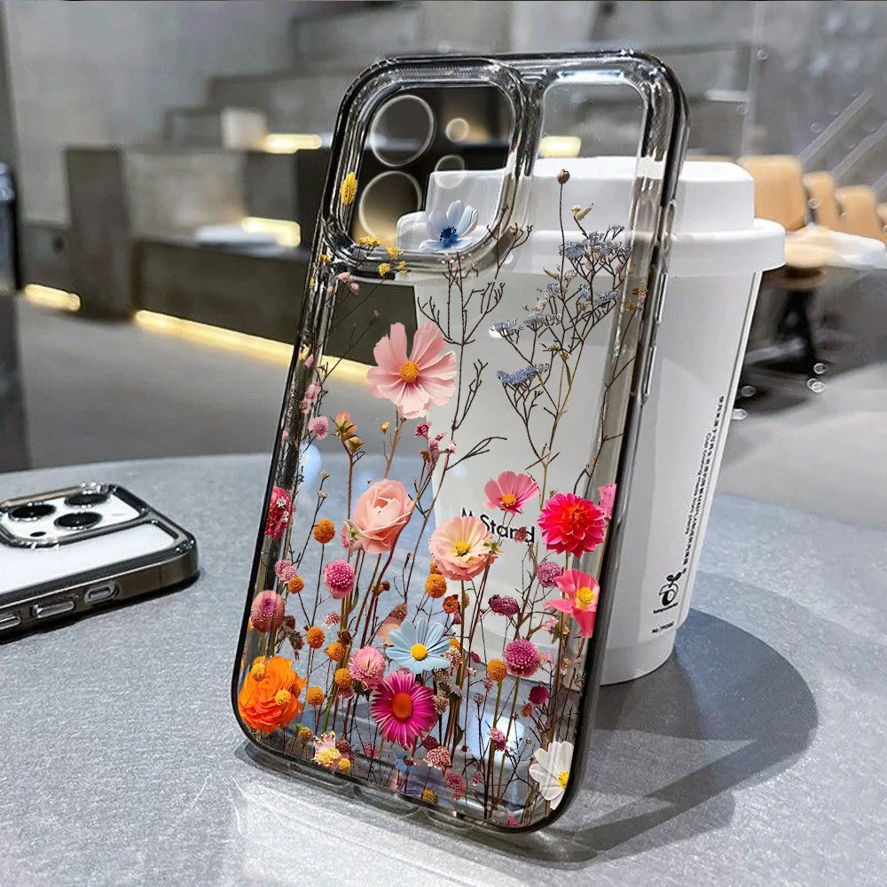Flower Phone Case For iPhone 17 18 Pro Max 16 13 14 12 11 15 Pro Max 16e Air 7 Plus SE Shockproof Transparent Cover Soft Funda