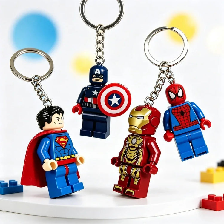 Kawaii  Building Block Minifigure Keychain,Iron Man Spider-Man Superman Key Ring,Backpack Pendant,Birthday Gift