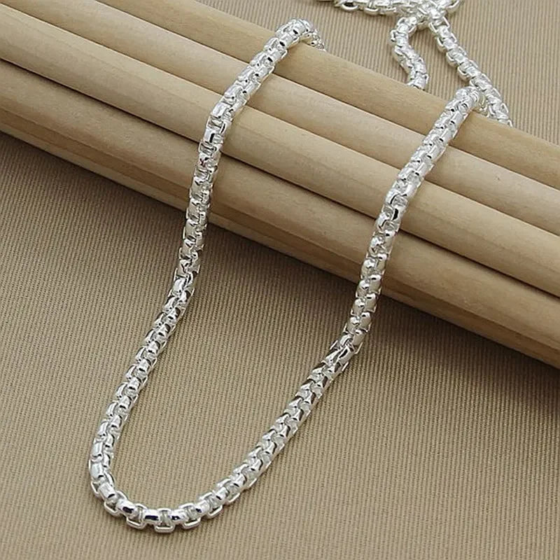 Wholesale 45-60cm 925 Sterling Silver 4mm Round Box Chain Necklace Bracelet Set For Women Men Boy Wedding Engagement Charm