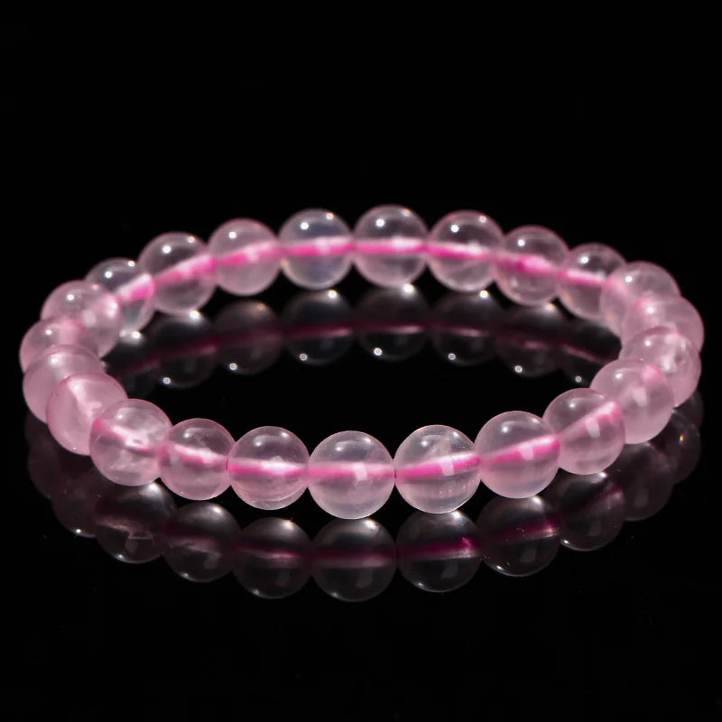 Wholesale Pink Rose Powder crystal Quartz Natural Stone Streche Bracelet Elastic Cord Pulserase Jewelry Beads Lovers woman Gifts