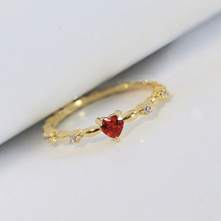 Huitan Exquisite Red Love CZ Engagement Proposal Rings for Women Thin Band Aesthetic Female Fashion Jewelry Fancy Birthday Gift